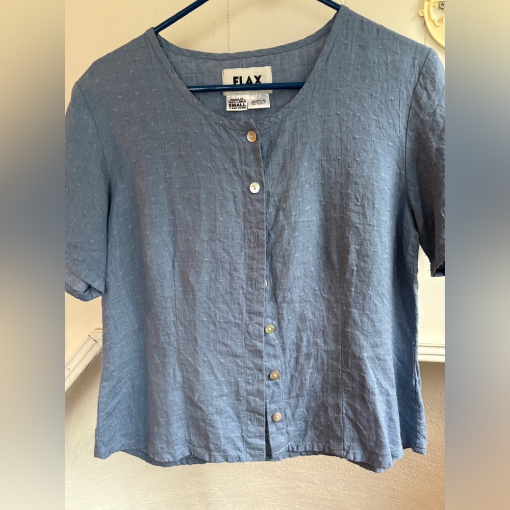 Flax linen short sleeve blouse